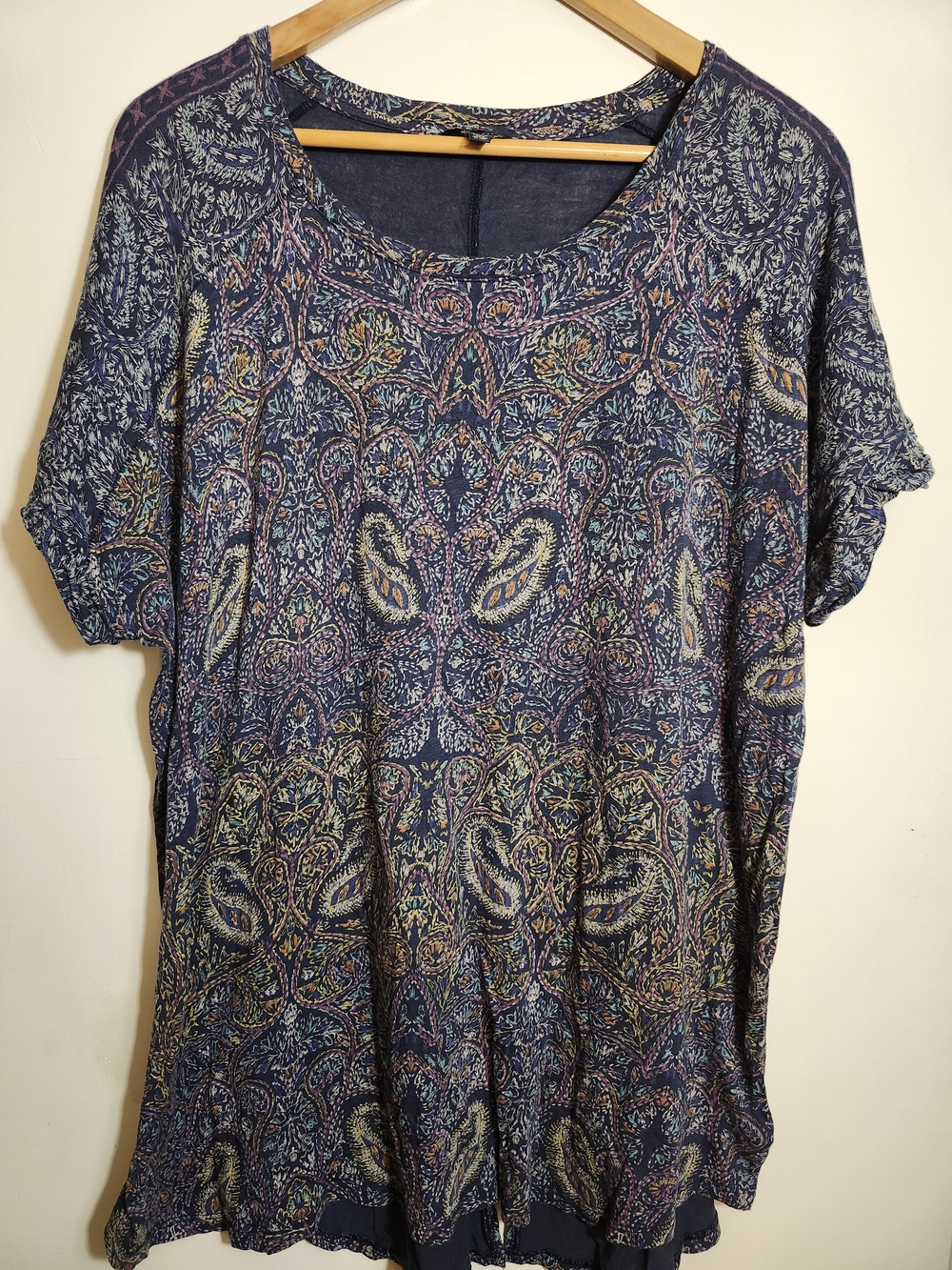 Lucky Brand Navy Multicolor Paisley Short Sleeve - Size X3